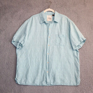 Tasso Elba Island Button Up Shirt Mens 2XL XXL Green Linen Silk Short Sleeve